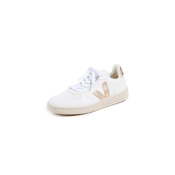 Tenis Veja V-10 en piel, color blancos y platine para mujer