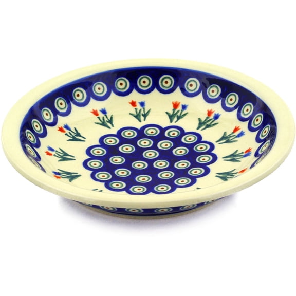 Polish Pottery 9-inch Pasta Bowl (Tulip Pair Peacock Theme) Hand Painted in Boleslawiec, Poland   Certificate of Authenticity