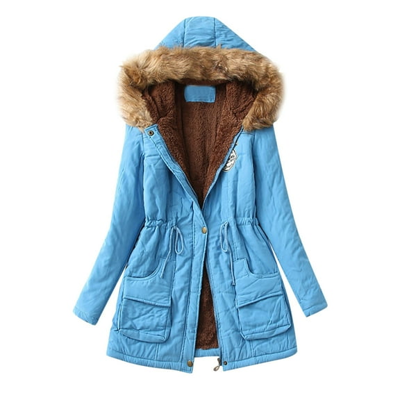 Light Jackets for Women Thicken Fleece Hooded Parka With Fur Collar Sherpa Lined Drawstring Slim Windbreaker With Pocket 2025 Trendy Outfits