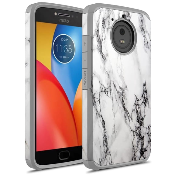 Moto E4 Plus Case, Moto E Plus (4th gen.) Case, KAESAR ANTI DROP PROTECTION SLIM FIT Dual Layer Shockproof Hard Cover Graphic Case for Motorola Moto E4 Plus (White Marble)