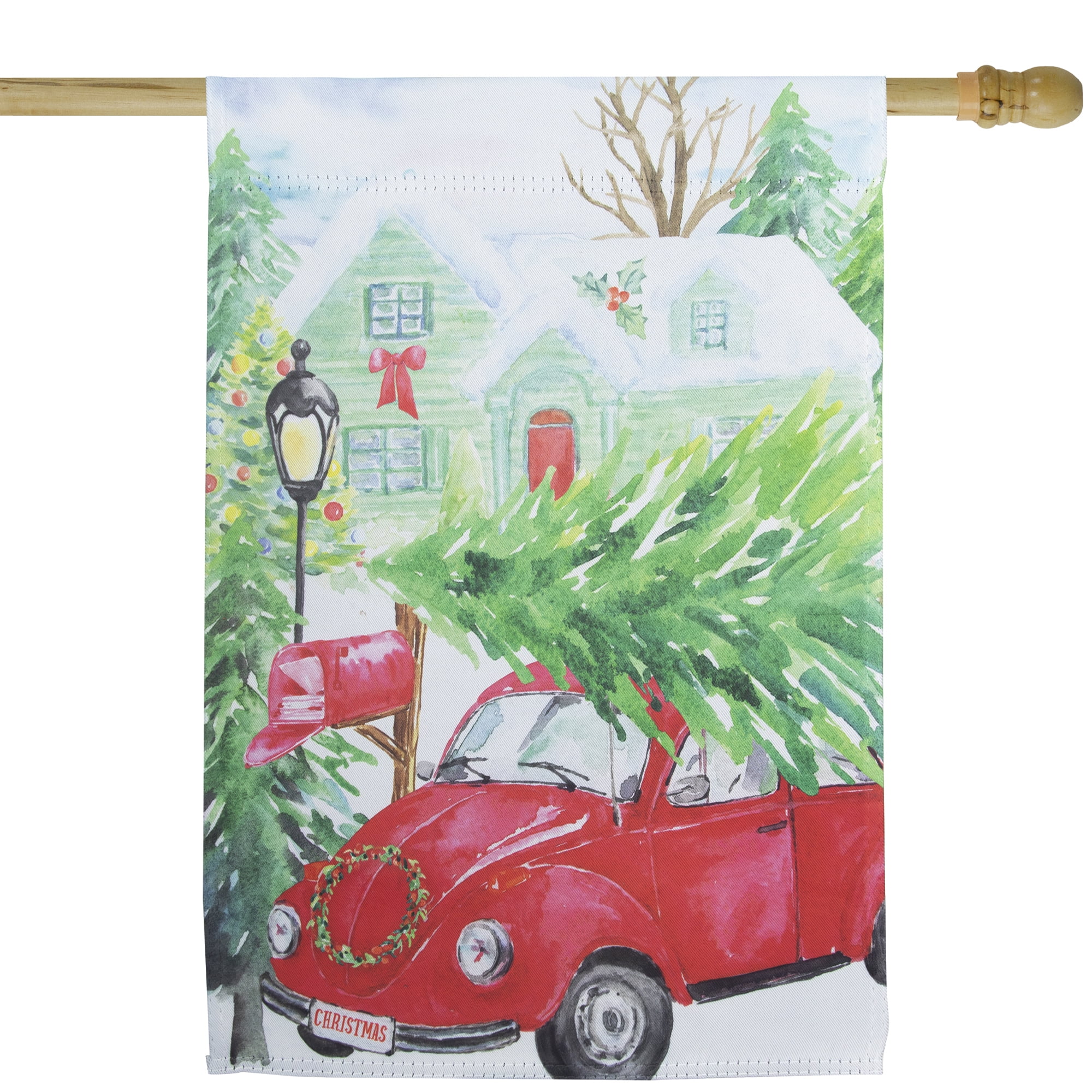 Red Car and Christmas Tree Outdoor Garden Flag 20" x 48"