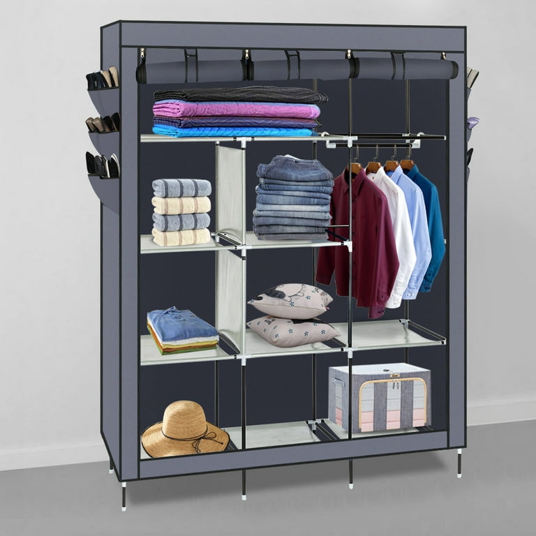 Portable Closet, 57 inch Closet Organizer with 16mm Iron Pipe, Clothes Rack with Dustproof Non-Woven Fabric Cover, Wardrobe Clothes Closet Storage for