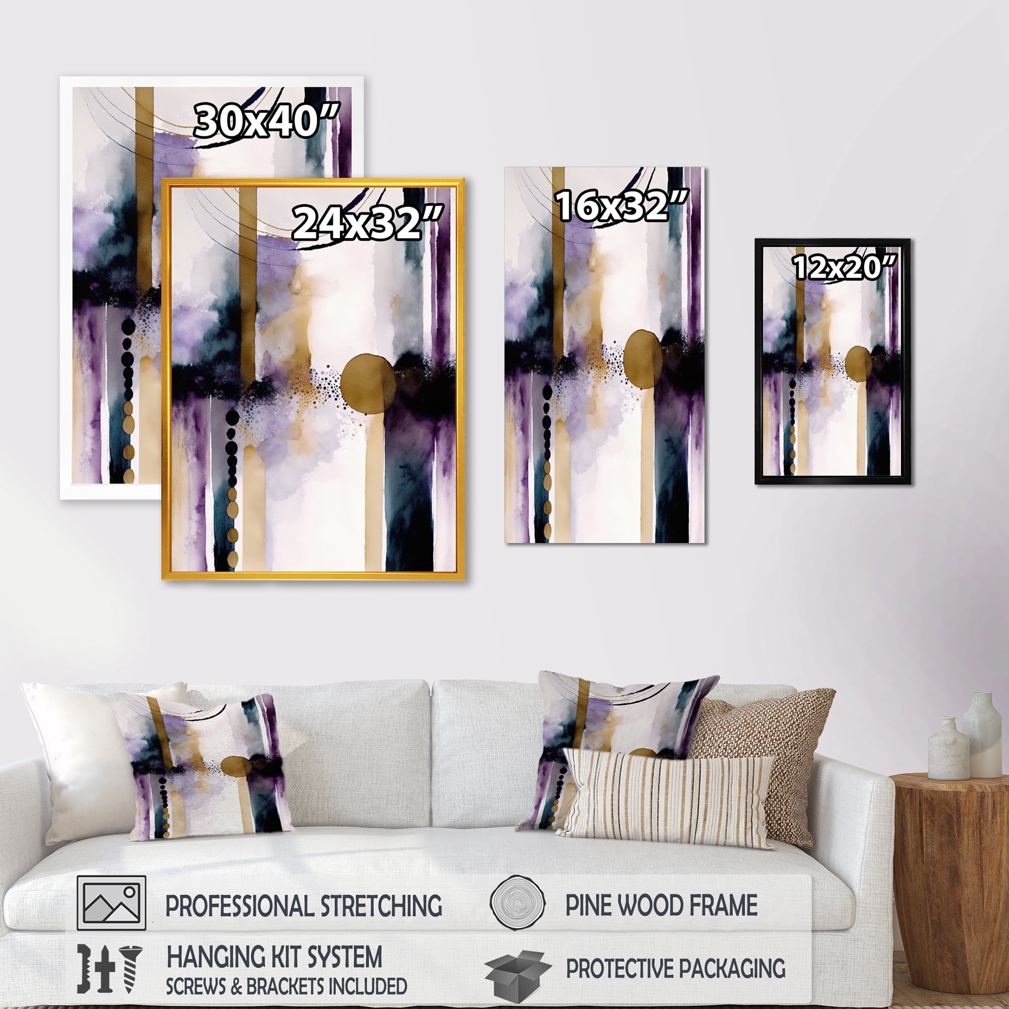 Designart Abstract Geode Geometric Purple And Gold II Canvas Wall Art