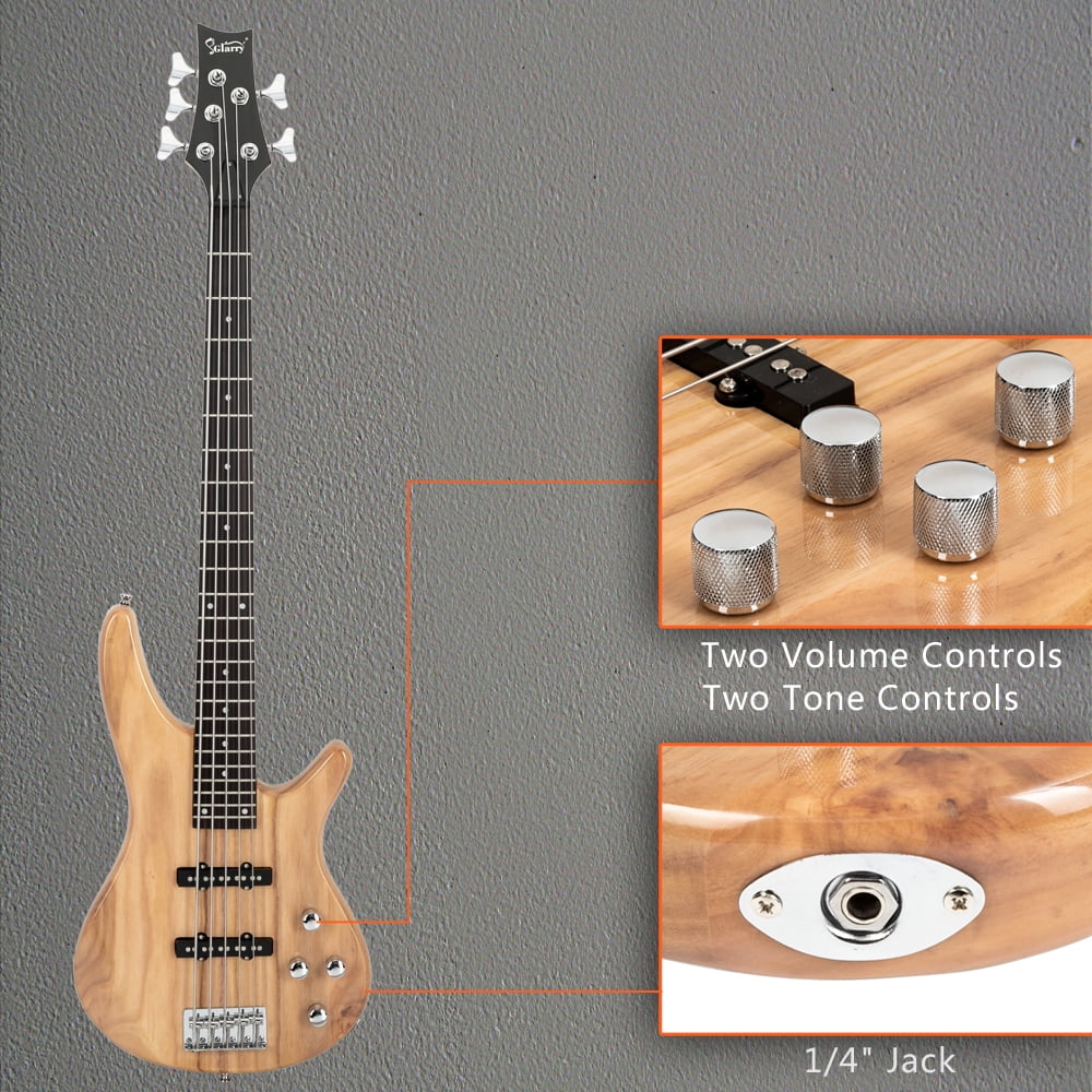 Tcbosik 5 String Electric Bass Guitar with Bag, Strap, Pick and Wrench Tool, Beginner Set for Adults, Natural
