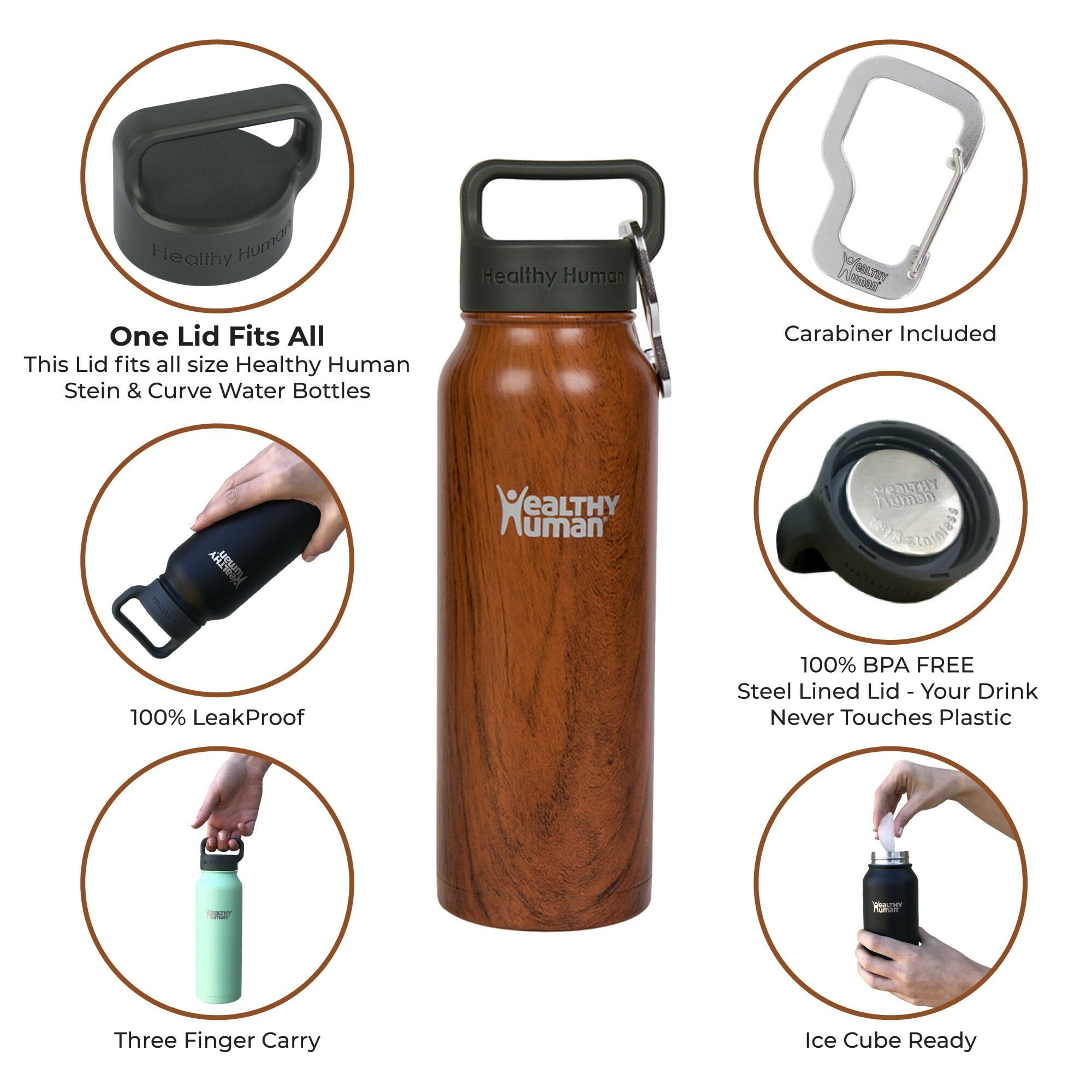 Healthy Human Stainless Steel Water Bottle | Double Walled Vacuum Insulated Water Thermos for Adults | Eco-Friendly Travel Bottles with Leak Proof Lid (Harvest Maple, 21oz/ 621ML)
