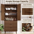 thumbnail image 5 of TOPCOMFY Modern Pantry Cabinet with 3 Drawers 2 Doors, Kitchen Storage Cupboard for Organization with Adjustable Shelves & Fluted Panel Design- Walnut, 5 of 7