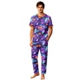 thumbnail image 2 of Halloween Family Sleepwear, Halloween Pajamas, Family Matching Pajamas, Halloween Family Pajamas Purple Galaxy Ghost Pumpkin Print Short Sleeve Pants Set for Holiday Celebration, Men M, 2 of 7