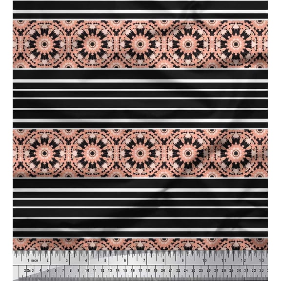Soimoi Crepe Silk Fabric Stripe & Mandala Kaleidoscope Print Fabric by Yard 42 Inch Wide