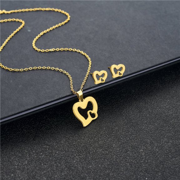 Heart Gold Necklace Set, Gold-plated, Includes Necklace and Earrings
