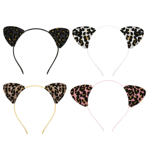 Raindrops Leopard Print Cat Ear Headband for Women Assorted Color Polyester Perfect for Parties and  4 Pieces