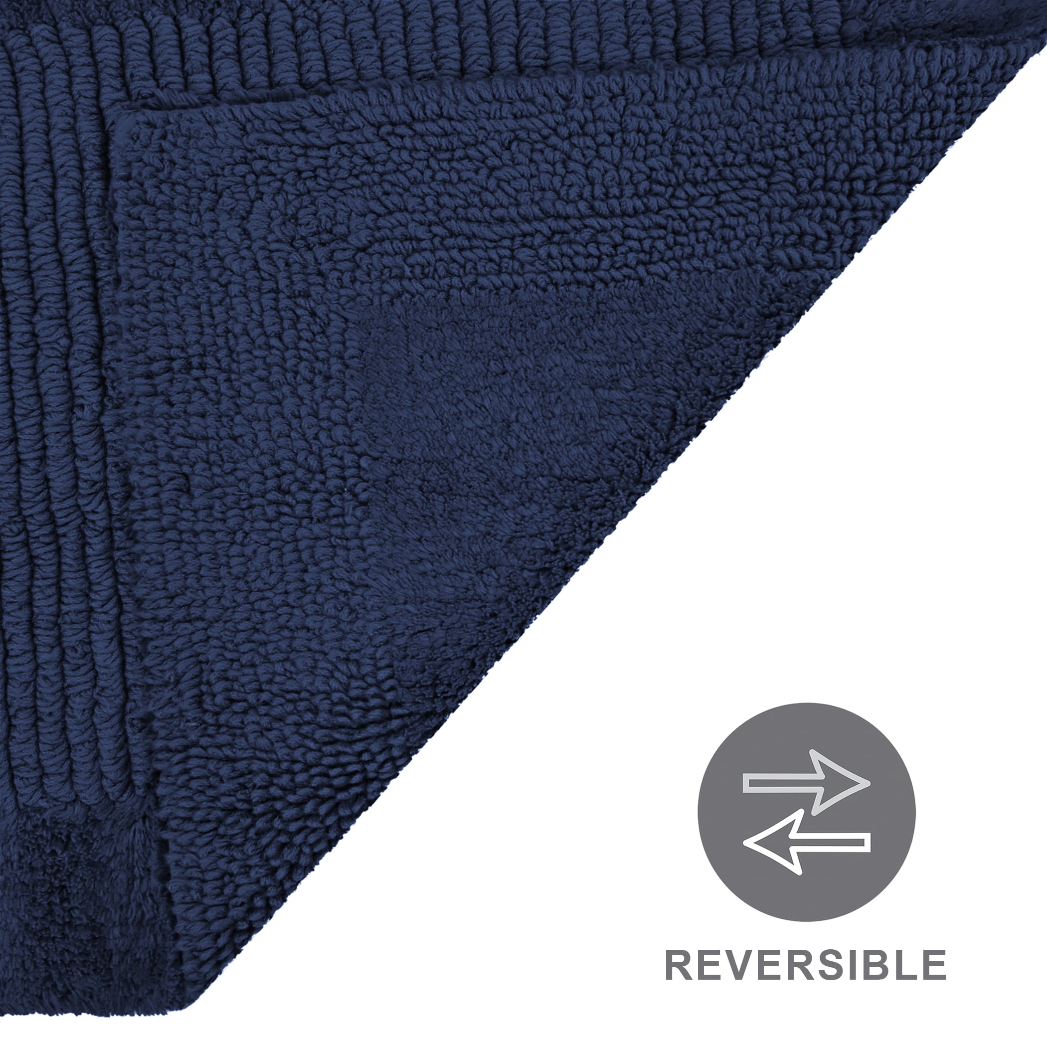 Hotel Style Blue Egyptian Cotton Reversible 24" x 40" Bath Rug