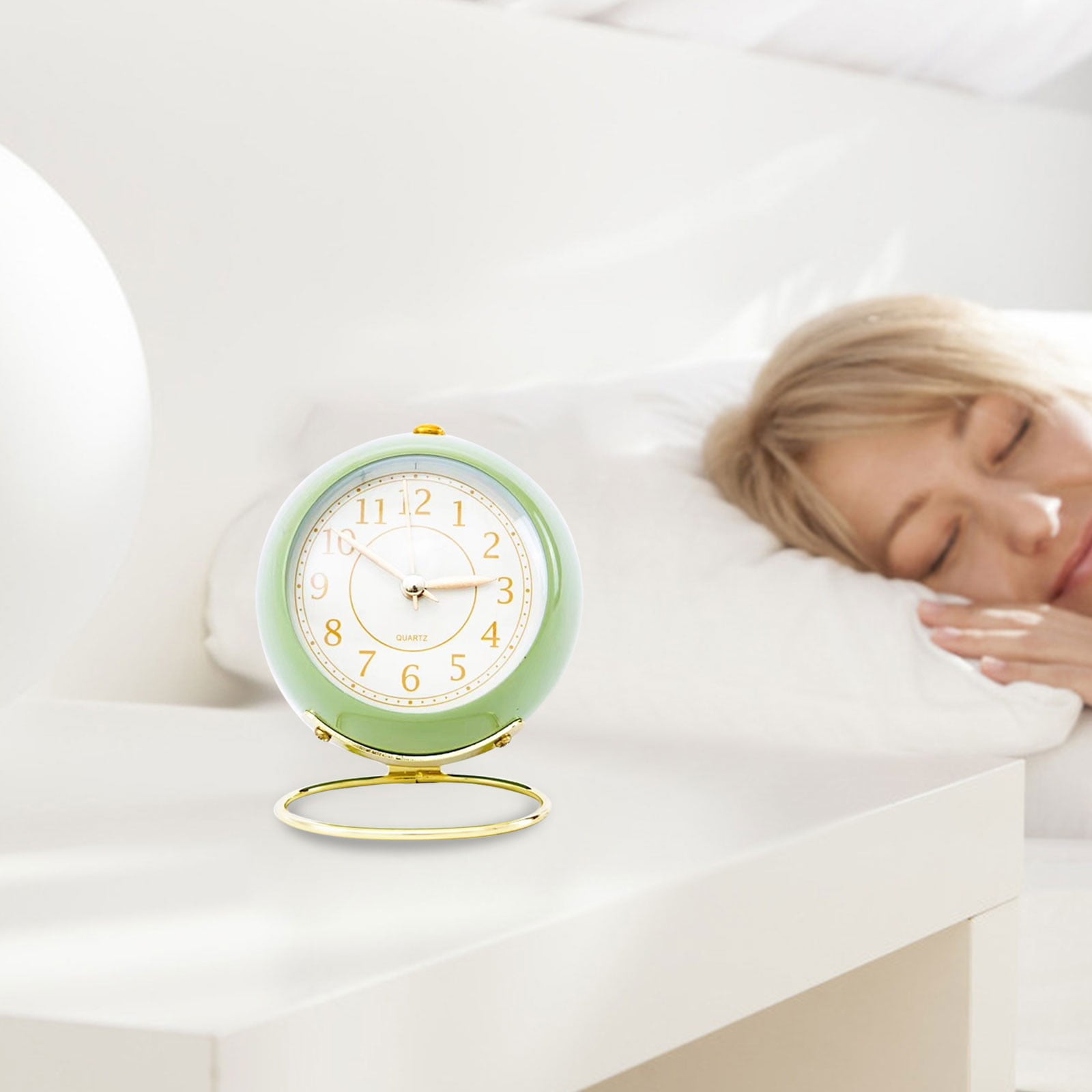 Fdelink Alarm Clock Small Desk Clocks for Shelf Bedroom Office, Table Alarm Clocks, Gold Vintage Metal Living Room Decor Clock Green