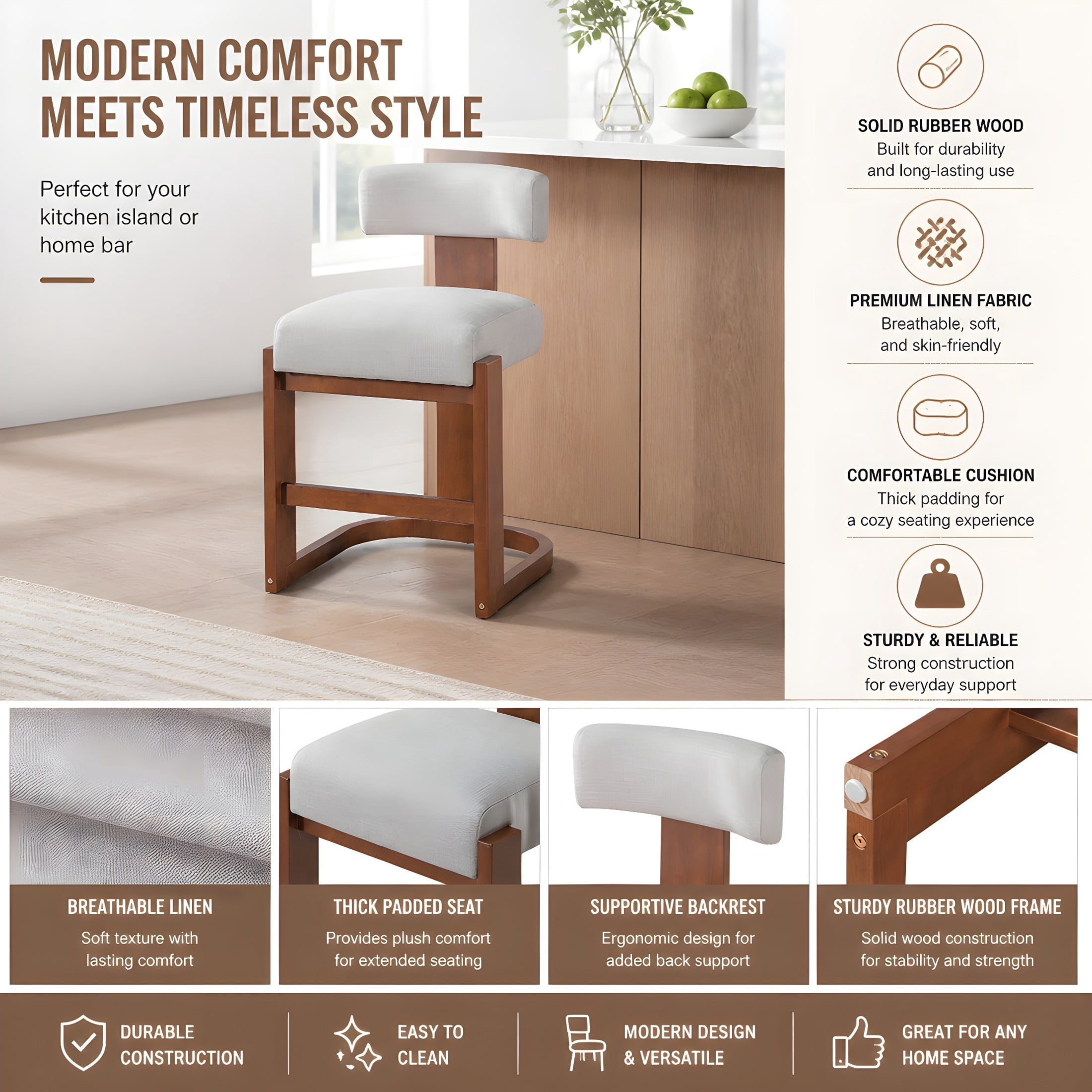 Christopher Knight Home Upholstered Counter Height Bar Stools, Wood Frame, Espresso+Beige, Set of 2