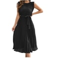 thumbnail image 2 of Mefallenssiah Été Femmes Doux Col Rond Plissé Couleur Unie Tempérament Robe, 2 of 8