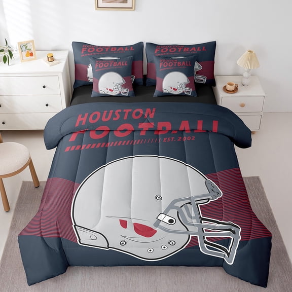 Erosebridal 7Pcs Twin Size American Football Comforter Set with Sheets 3D Sports Helmet Comforter Sets Bed in a Bag with Pillowcases 2 Throw Pillow Covers, Houston