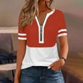 thumbnail image 5 of Women's Loose Fit Short Sleeve Color Block Tops Shirts Blouses Crewneck Casual Daily Wear Vacation Travel Fashion Essential Gift for Women | CSEONE,Red L, 5 of 9