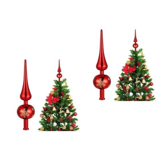 2pcs Christmas Tree Topper 9'' Red Plastic Spherical Xmas Tree Finial Shiny Metallic Top Ornament for Holiday Home Decoration