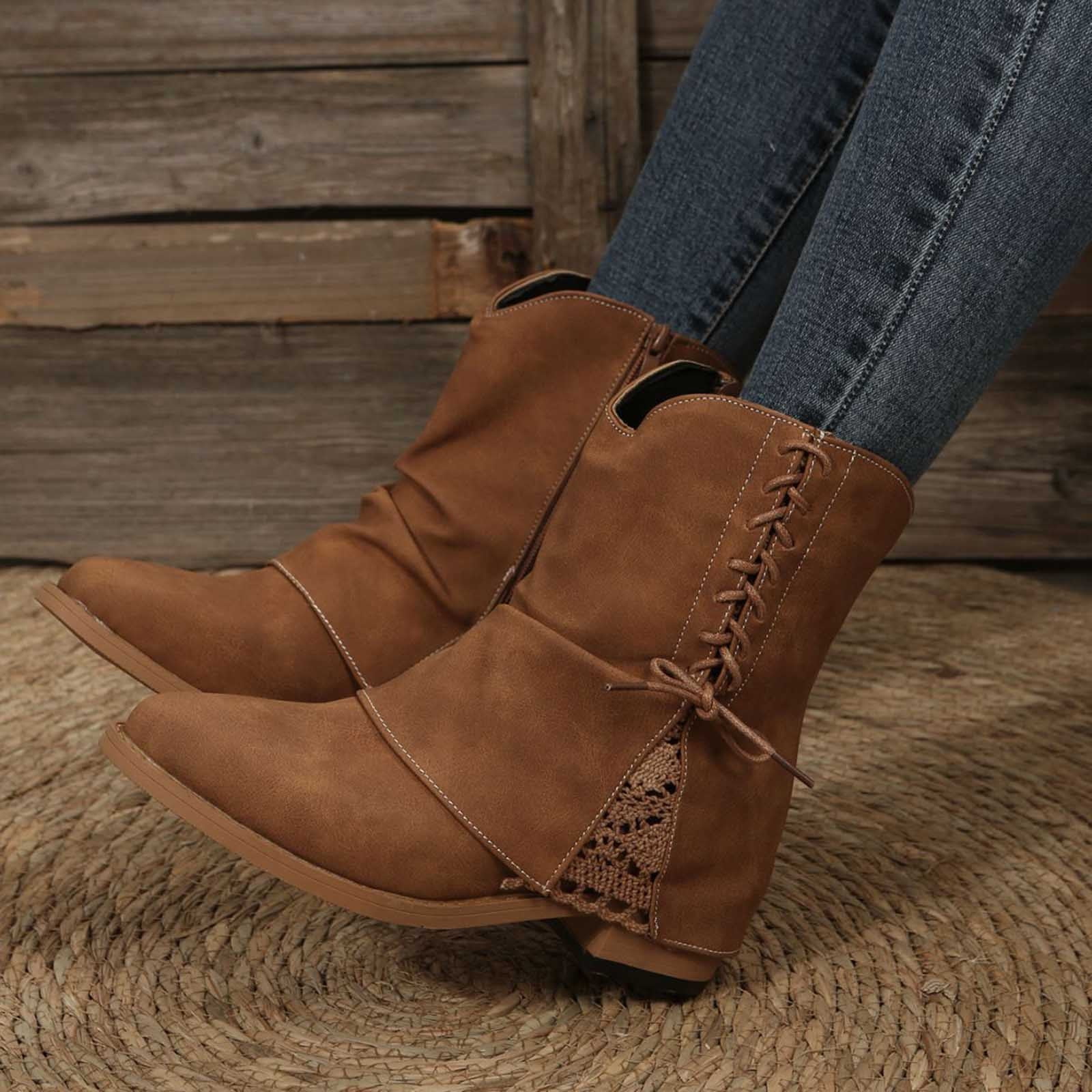 ladies dress boots clearance OKBOP Women's Middle Ankle Boots-Warm Christmas Walking Shoes Women Dress Winter Fashion Tan Boots Womens Boots Clearance