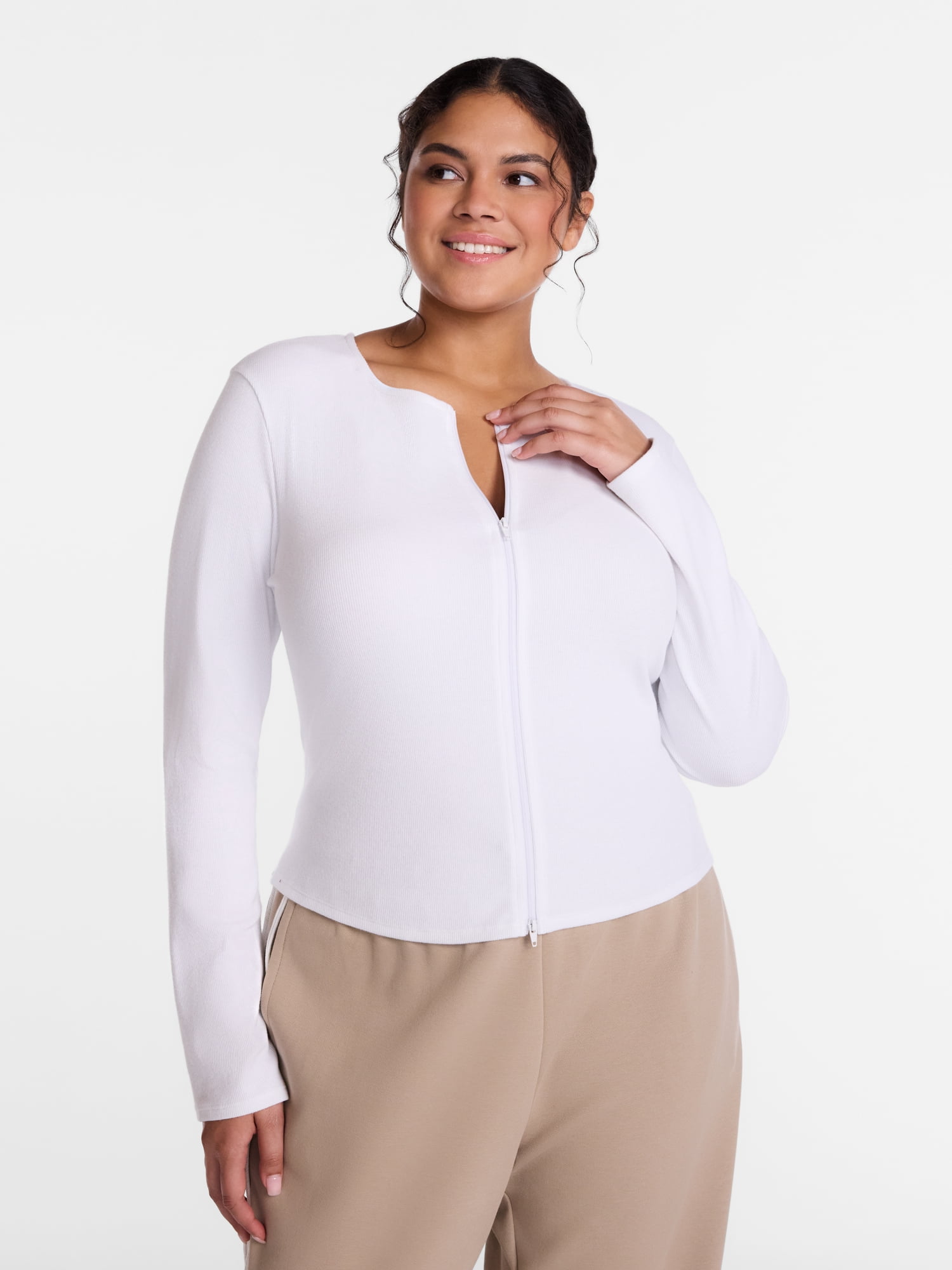 Avia Women's Ribbed Zip Front Cardigan with Long Sleeves, Sizes XS-XXXL