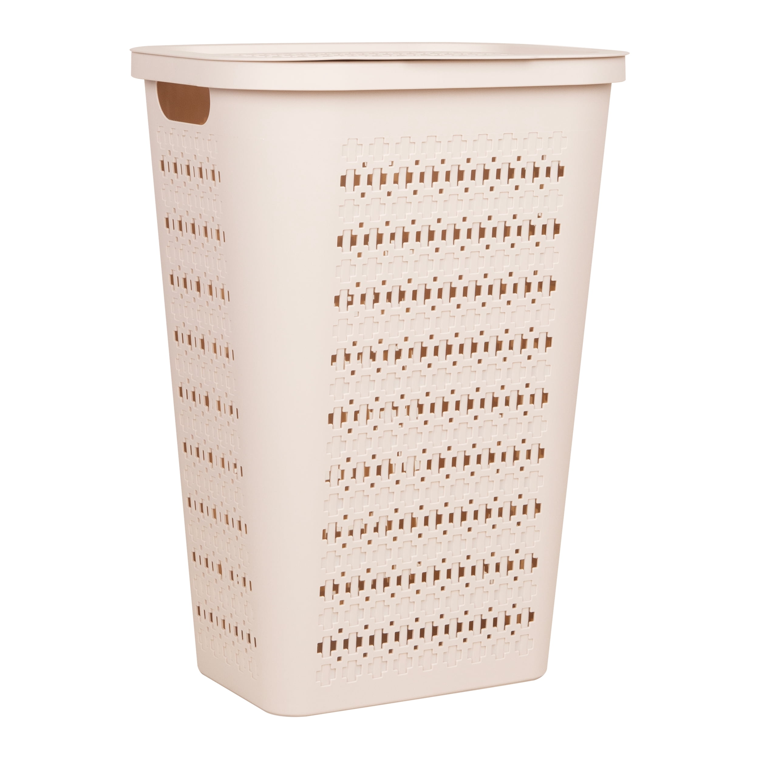 Mind Reader Slim Tapered Laundry Hamper with Lid, Clothes Basket with Swiss Cross Cut-Outs, Lightweight & Ventilated, Plastic, Ivory