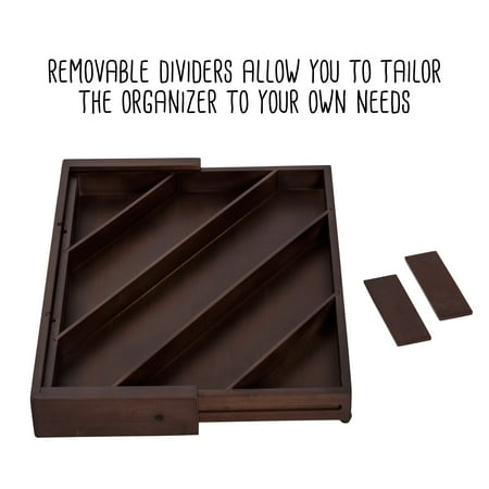 Honey-Can-Do - Expandable Diagonal Bamboo Drawer Organizer with Adjustable Dividers - Walnut