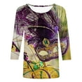 thumbnail image 1 of T-Shirts Mardi Gras pour Femmes Plus, T-Shirts de Croisière Carnaval, Vêtements Graphiques Pailletés Mardi Gras Femmes Grande Taille, Mode T-Shirts de Carnaval Imprimés 3/4 Manches Col Rond Hauts Carnaval, 1 of 5