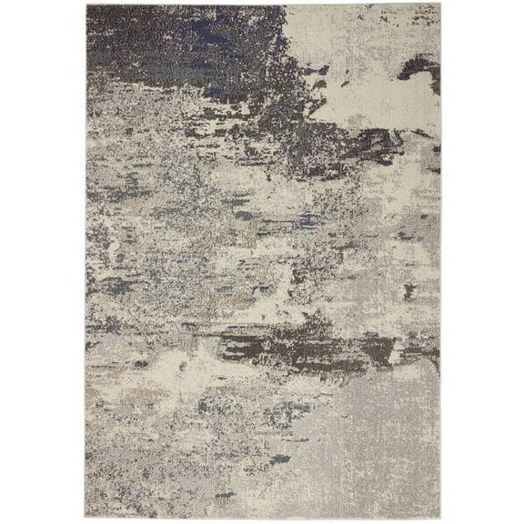 5' X 7' Ivory And Grey Abstract Power Loom Non Skid Area Rug