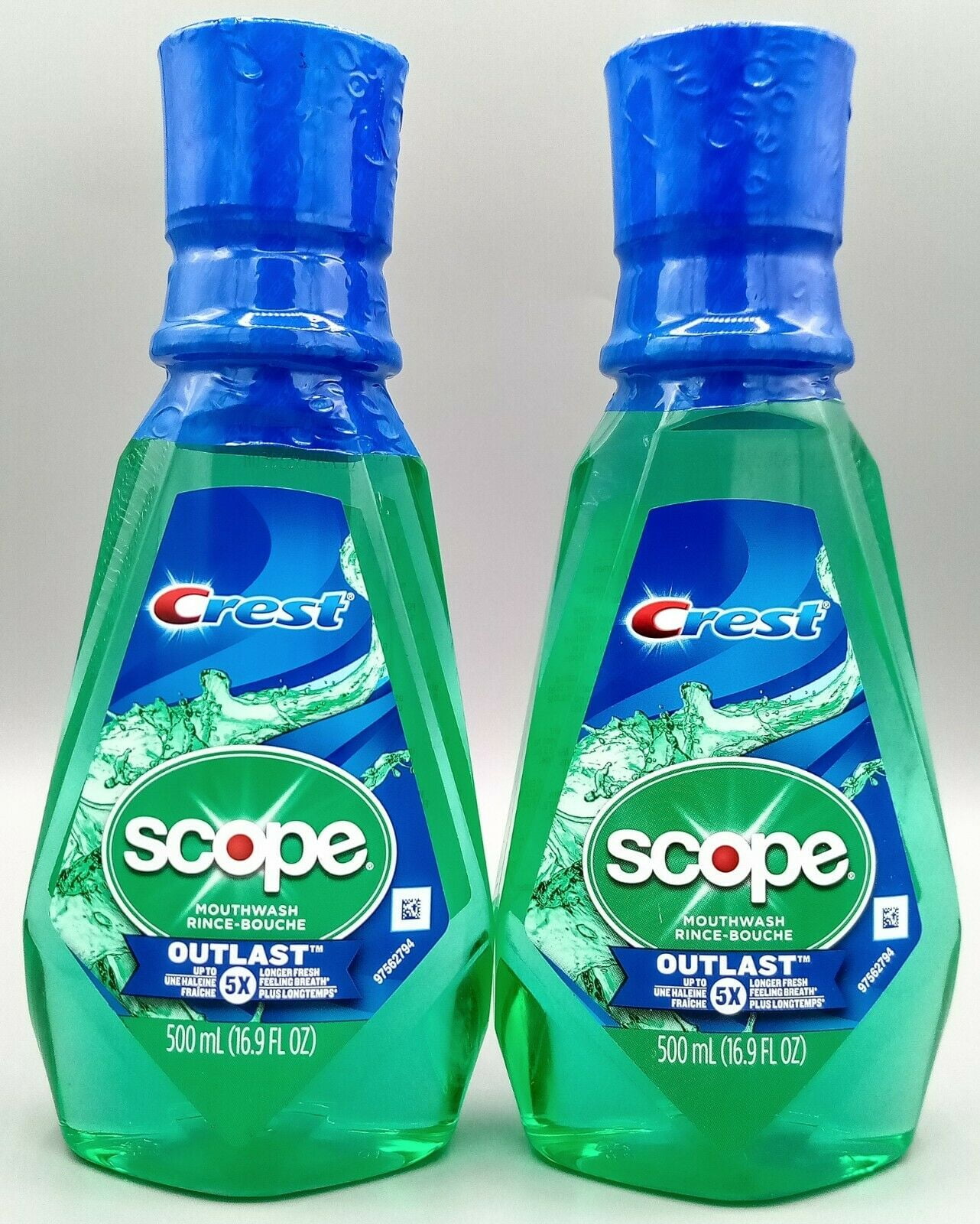 2Pk Crest SCOPE OUTLAST Mouthwash 5X Longer Fresh Feeling 500 ml Green
