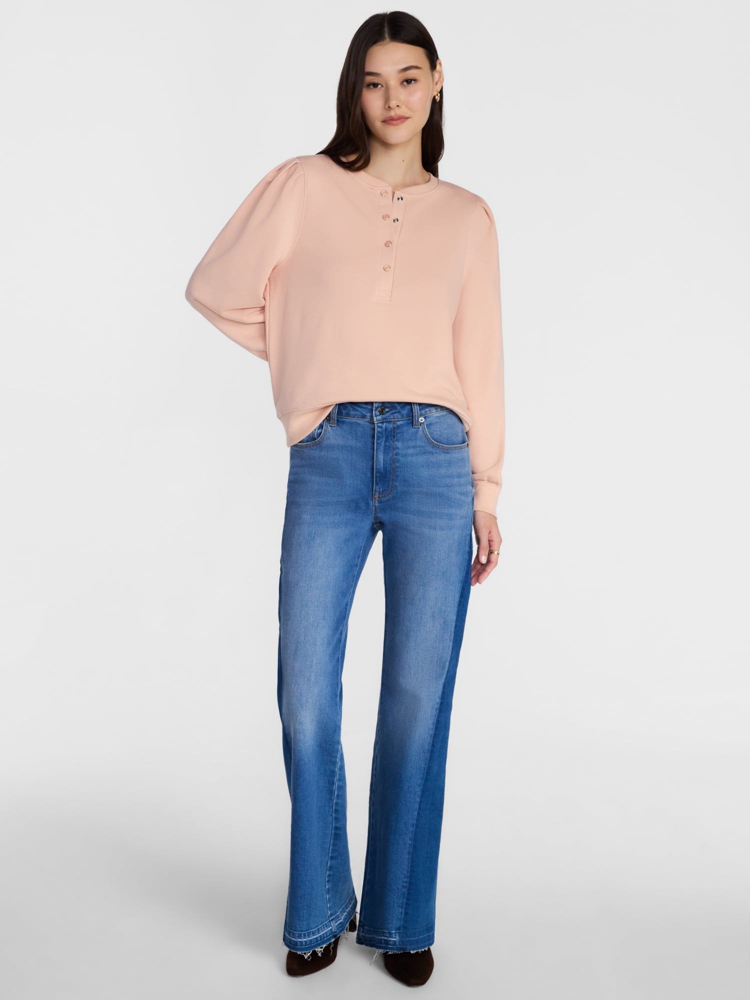 Scenario Women's Henley Sweatshirt with Long Sleeves, Sizes XS-XXXL