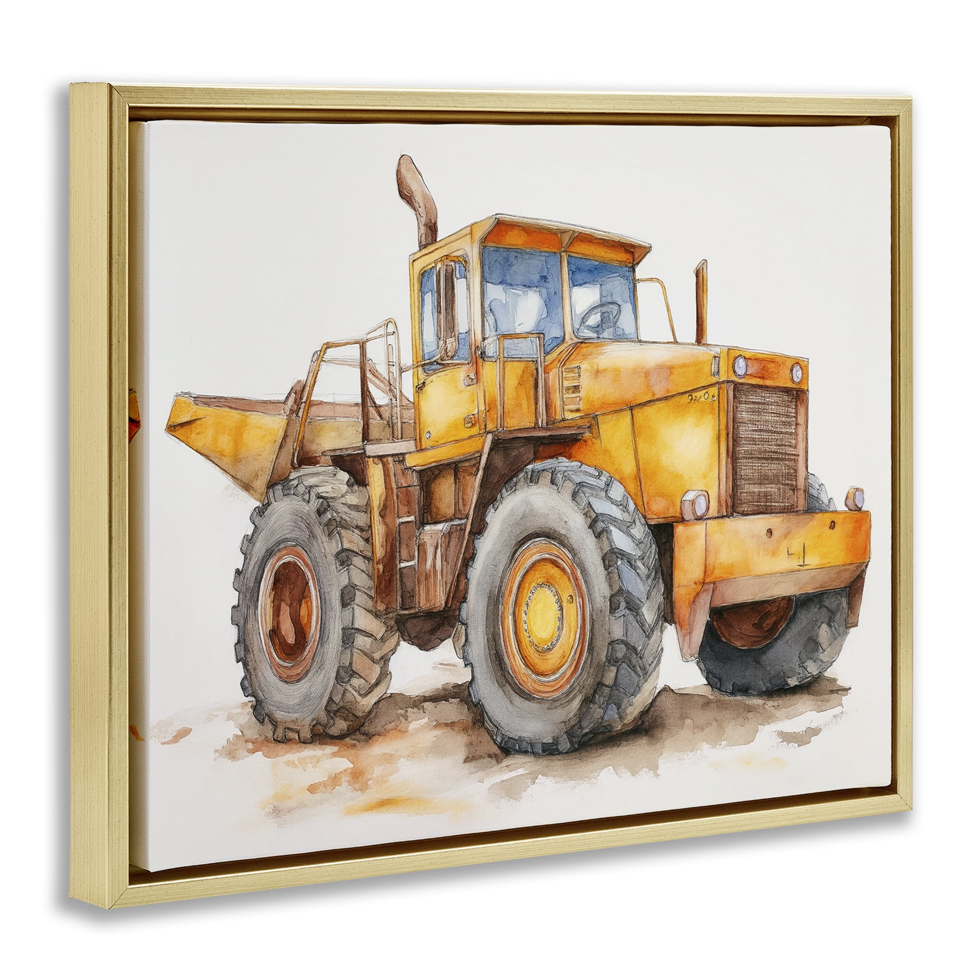 Stupell Industries Construction Truck Whimsicality Gold Framed Floater Canvas Wall Art, design by Steve Hunziker