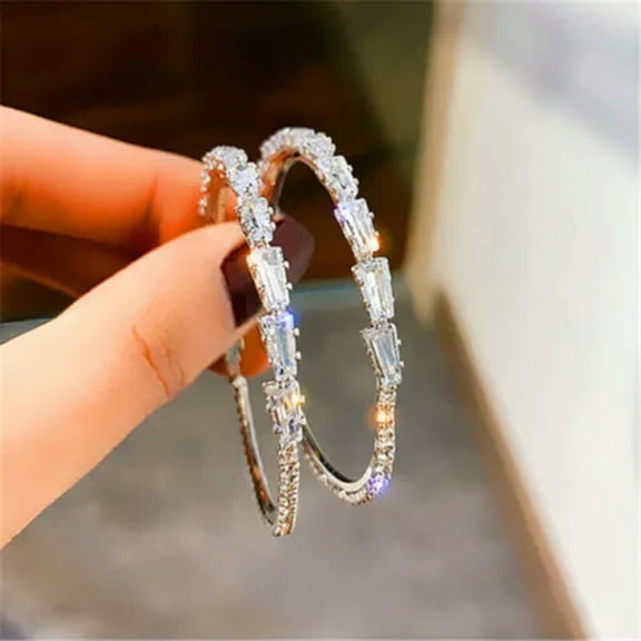HOOUN Elegant 925 Silver Hoop Earrings for Women Cubic Zirconia Wedding Jewelry Gifts-Style_3