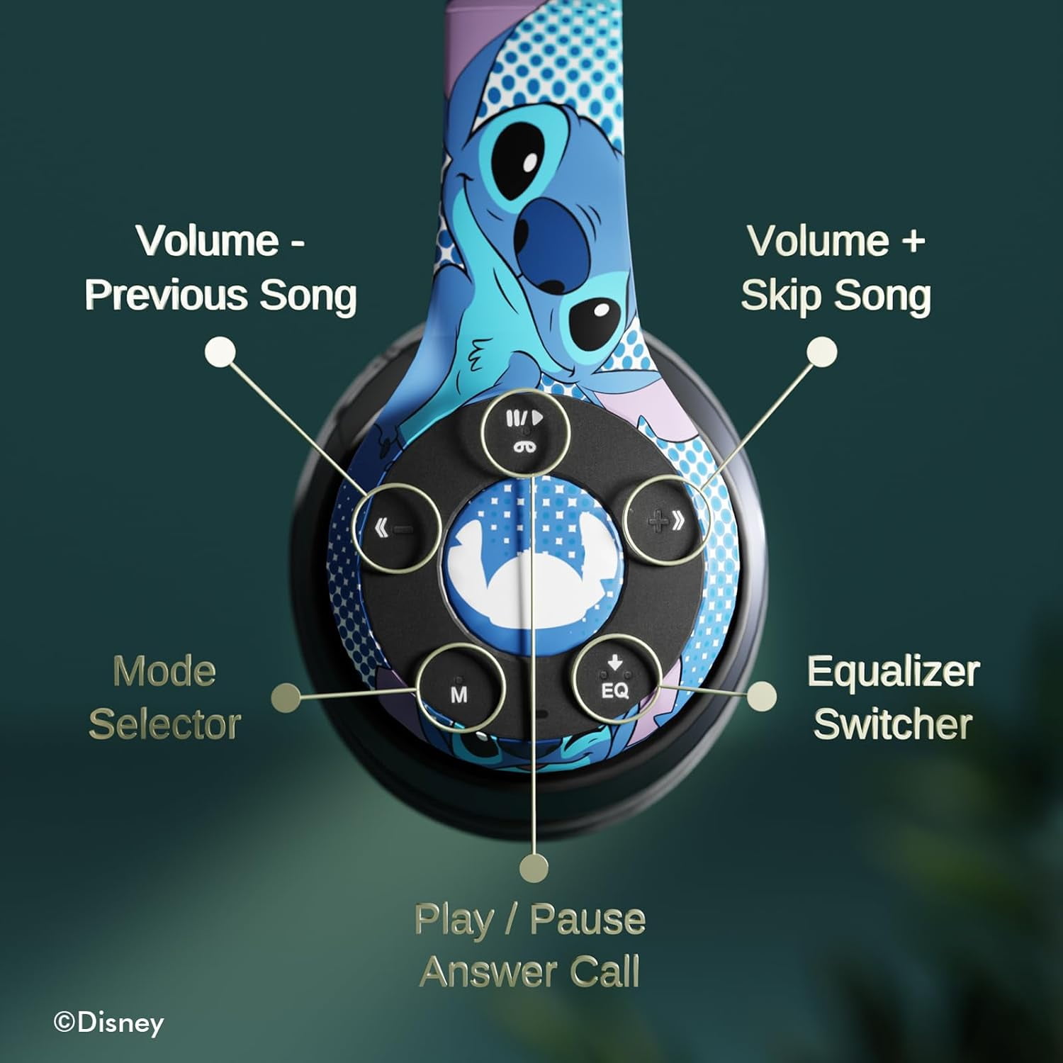 Disney Lilo & Stitch Over-Ear Wireless Foldable Headset with Microphone, Stitch Expressions