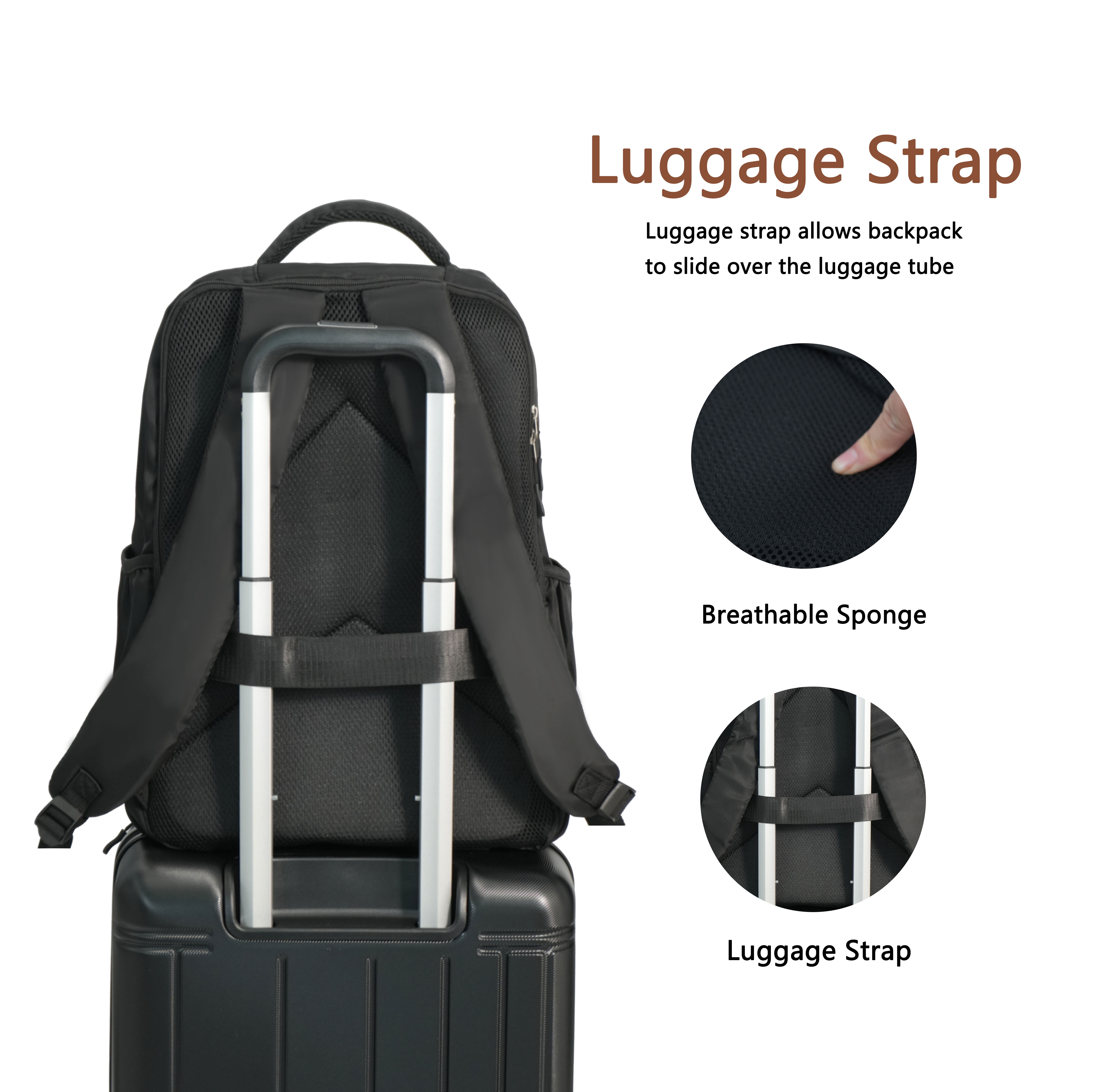 Tripcomp 6 Piece Hardside Spinner Luggage Set, 16/20/24/28 Inch Carry On & Checked Suitcase with TSA Lock, Lightweight Travel Luggage Combo with Backpack & Storage Bag,Black