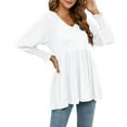 thumbnail image 5 of Women's Fall Spring Tunic Tops Trendy V Neck Puff Long Sleeve Shirts Casual Flowy Ladies Going out Blouse Tees, 5 of 7
