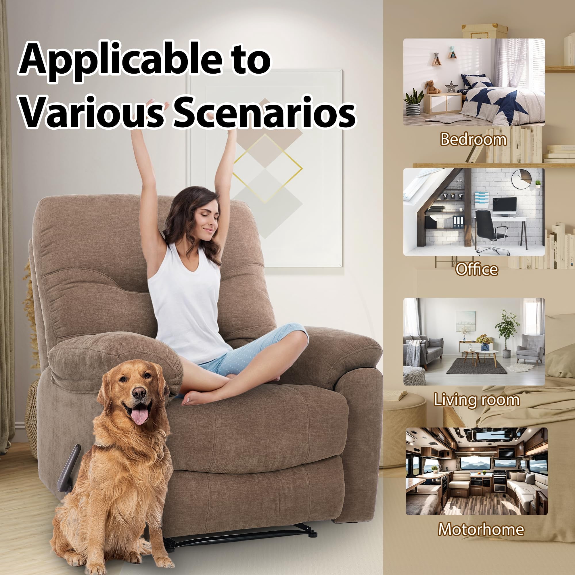 Brown Overstuffed Lounge Chair with Footrest Extra Large Recliner Chair with 22-Inch Wide Seat, Manual Reclining Lounge Chair with Footrest, Comfortable Living Room Accent Recliner