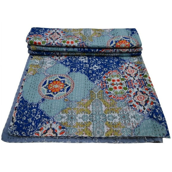 Indian Vintage Queen Kantha Quilt Cotton Kantha Throw Kantha Blanket Handmade Quilt King Size Kantha Bedspread