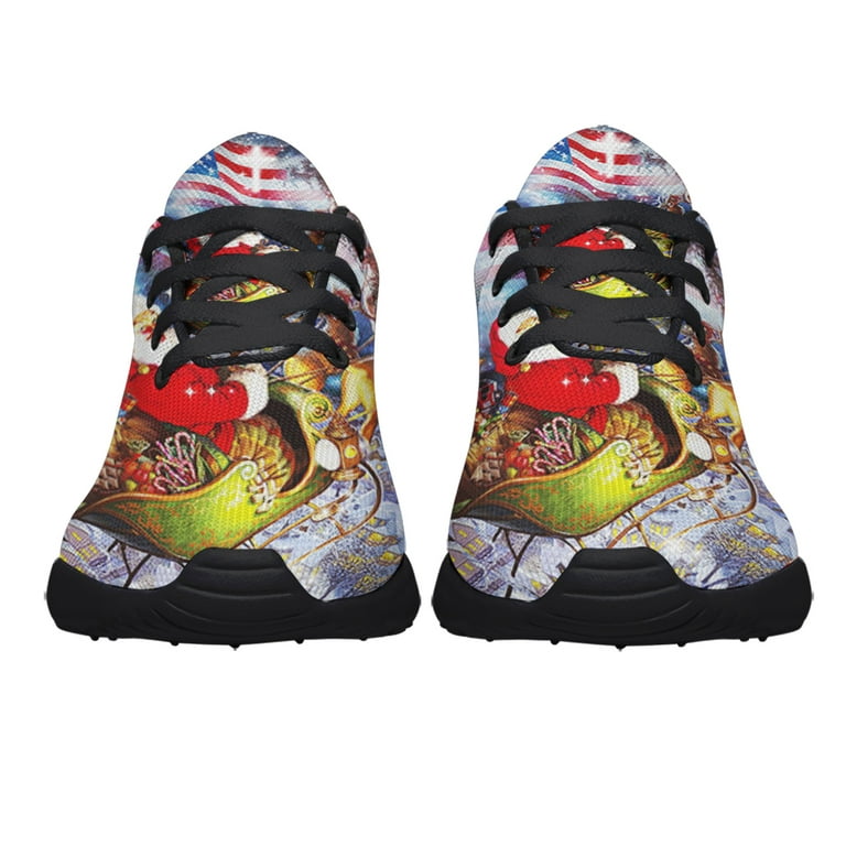 Merry Christmas Santa Claus American flag Shoes Sneakers for Women Men  Black Size 9 - Walmart.com