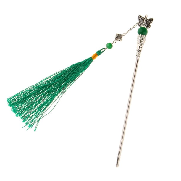 Pasador de cabellero Japonés con Borla con Flecos, de Adorno para el cabellero Kumi , Verde Salvador Vintage Tassel Hair Stick