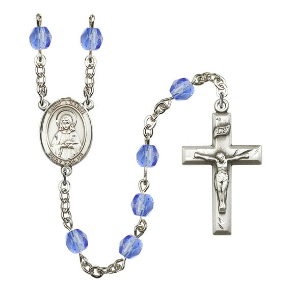 Extel St. Lillian Catholic Rosary Beads for Men Women, Made in USA Metal Type: Silver Plate, Catholic Sacramental/Devotion: St. Lillian, Color: Sapphire