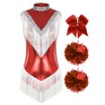 thumbnail image 3 of iiniim Women Shiny Metallic Cheer Leader Uniform Costume Stage Performance Cheerleading Outfits Red S, 3 of 7