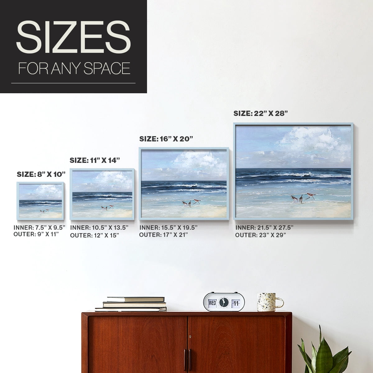 Beach Trio by Sally Swatland - Restickable Framed Giclée Print