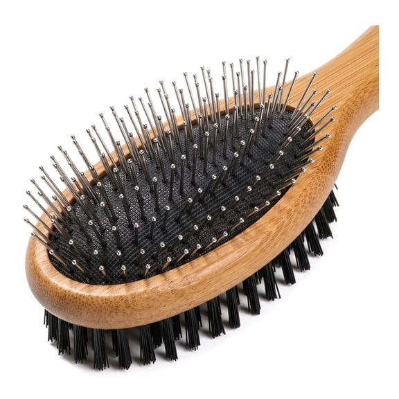Double Sided Pet Slicker Brush with Bamboo Handle for Dogs and Cats – Grooming Comb for Long Hair Pets, Removes Shedding, Tangles and Dead Undercoat
