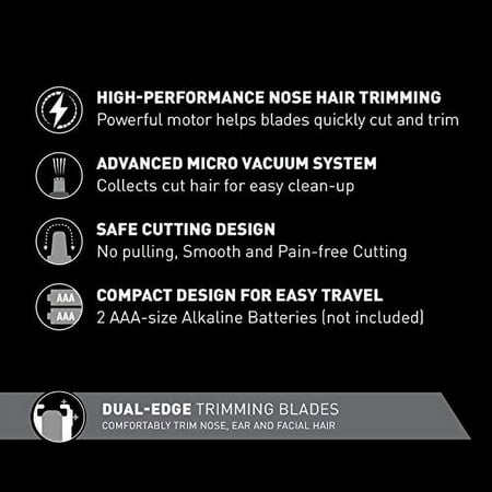 Panasonic ER-GN70-K Men's Ear and Nose Hair Trimmer with Vacuum Cleaning System - Wet/Dry - Black/Silver