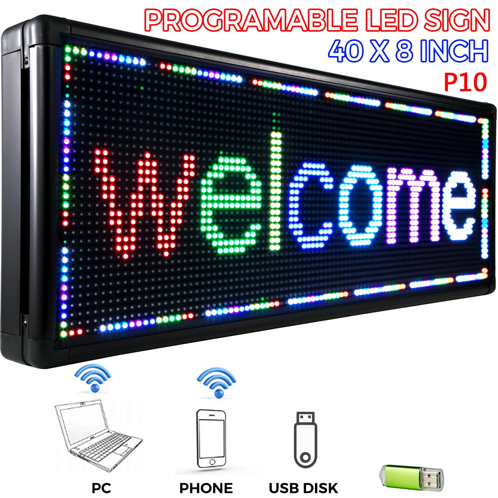 38"x 8" P6 Semi Outdoor Full Color LED Sign Programmable Scrolling Message Board 