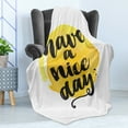 thumbnail image 4 of Saying Soft Flannel Fleece Throw Blanket, Positive Saying Have a Nice Day with Brush Stroke Lettering Effect, Cozy Plush for Indoor and Outdoor Use, 50" x 70", Charcoal Grey Yellow, by Ambesonne, 4 of 5