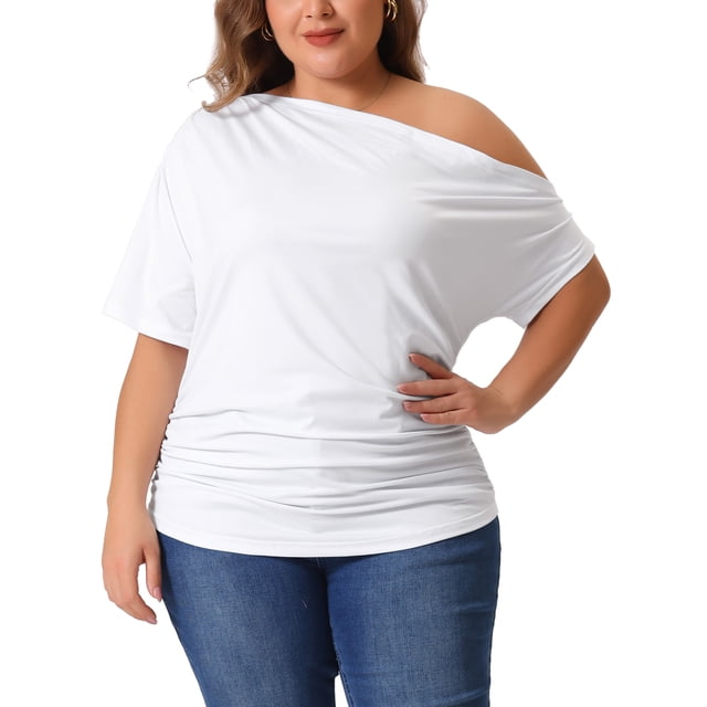 Blusas casuales de una sola manga y manga corta para mujeres de tallas grandes Agnes Orinda 2X blancas