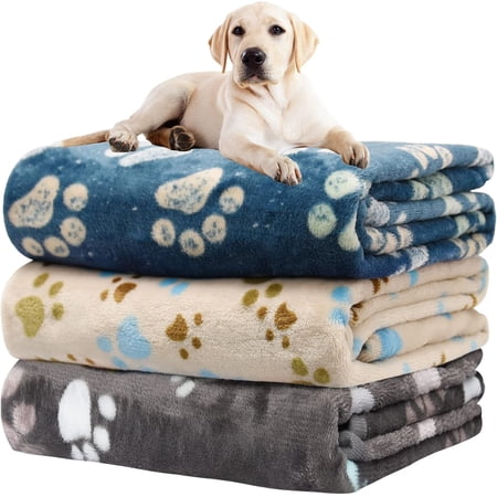 1 Pack 3 Blankets for Dogs Dog Blanket Large & Medium Pet Cat Premium Soft Fluffy Suitable Kennels Beds Sofas Gifts Puppy Essentials 41x31inch Gray/Blue/Beige