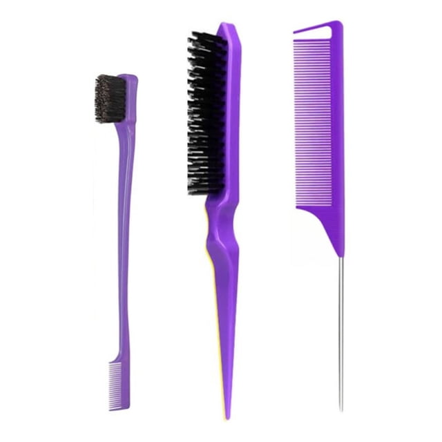 Juego de 3 peines para peinar el cabello con cepillo de cerdas de doble cara para cardar y controlar los bordes, peine de cola de rata para mujer, cepillado hacia atrás, peinado, trenzado y alisado.