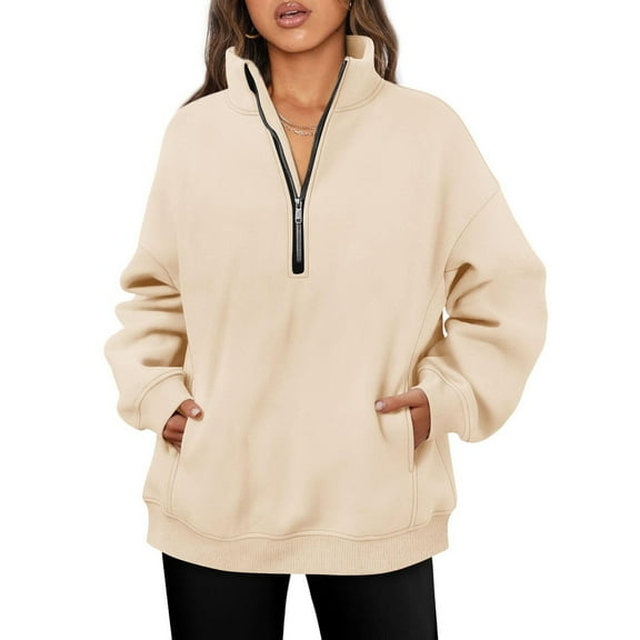 Women’s Oversized Zip Sweatshirt Loose Fit Long Sleeve Fleece Pullover Hoodie Tops with Pockets Casual Fall Winter Outfits