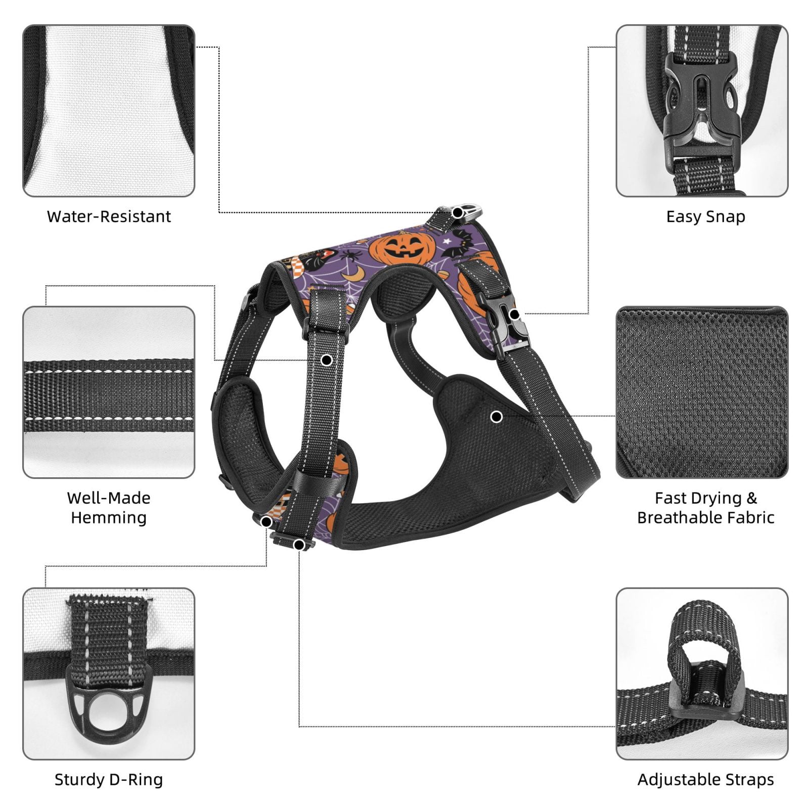 Naloa Vintage Halloween Black Cat Dog Harness, Pet Harness Vest with Traction Rope, Dog Vest for Outdoor, Walking - {sizeName}-